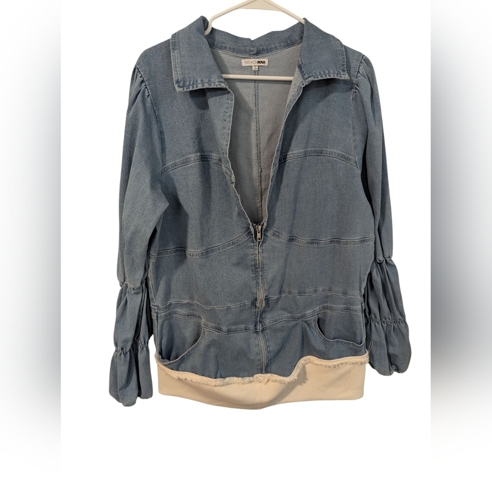 Fashion Nova,Blue and White Jean Jacket,Size 2x